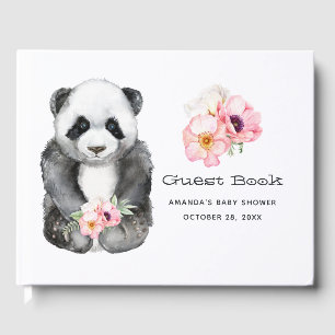 Livre D'or Aquarelle Panda Floral Girl Baby shower