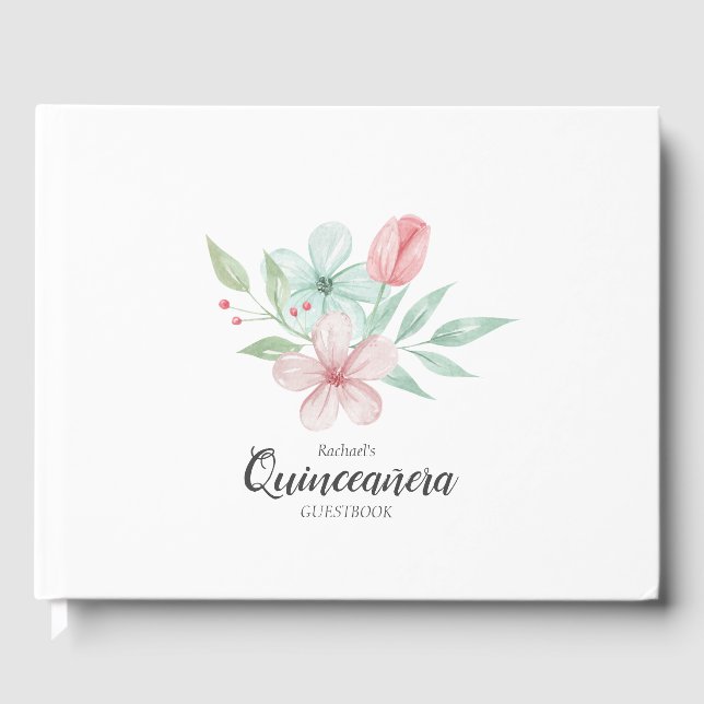 Livre D'or Aquarelle Pastel Floral Quinceanera Anniversaire (Recto)