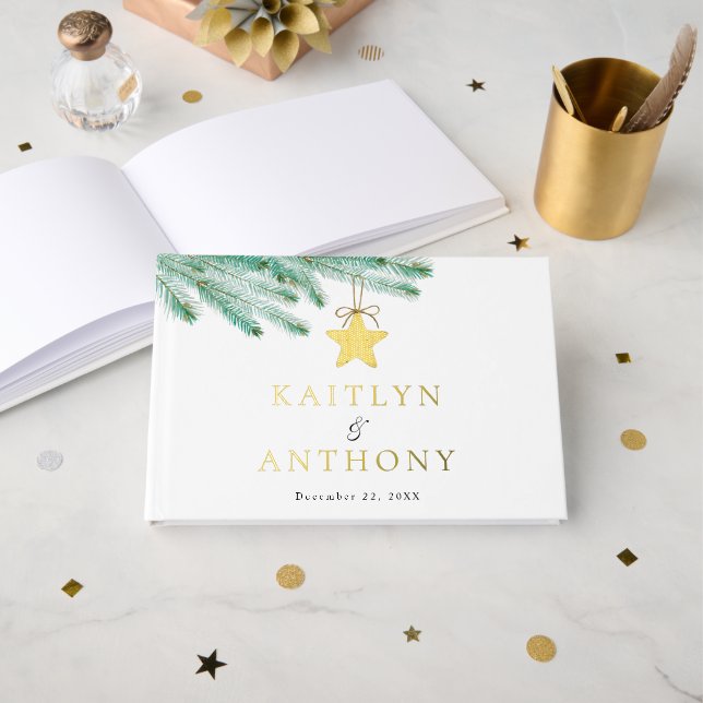 Livre D'or Aquarelle Pine Boughs Noël Mariage d'hiver (Recto ouvert)