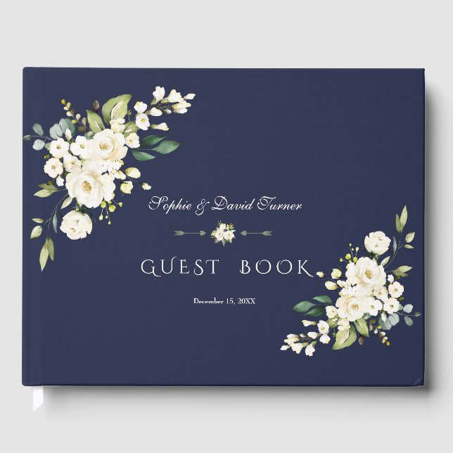 Livre D'or Aquarelle romantique Fleurs blanches Mariage de ma (Recto)
