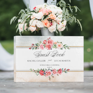Livre D'or Aquarelle romantique Roses roses roses et calligra
