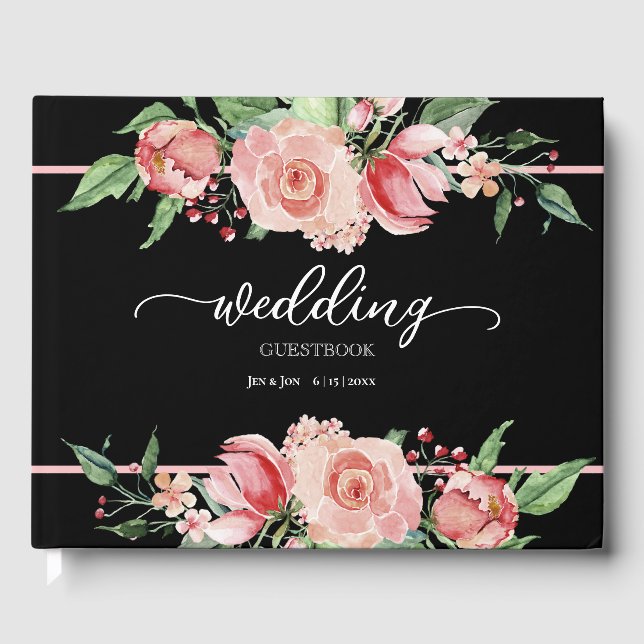 Livre D'or Aquarelle rose délicate Mariage floral (Recto)