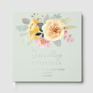 Livre D'or Aquarelle rose floral Script Mariage Argent