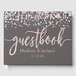 Livre D'or Aquarelle rose pâle Confetti Mariage Monogramme