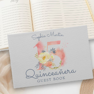 Livre D'or Aquarelle rose pâle Numéro 15 Floral Quinceanera