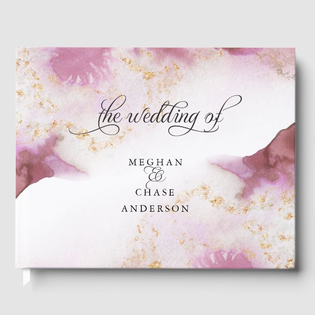 Livre D'or Aquarelle Rose Quartz Gold Geode BarefootBride™ (Recto)