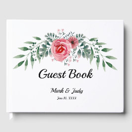 Livre D'or Aquarelle Rose Rose Vert Mariage de feuillage