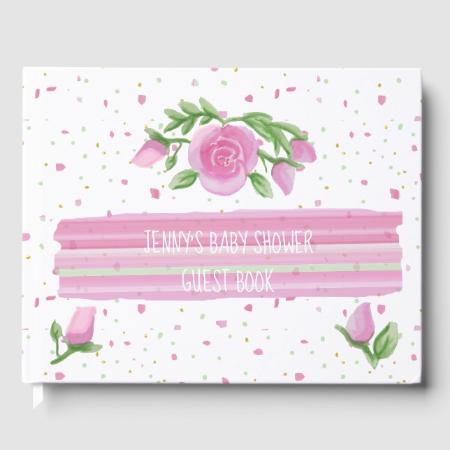 Livre D'or Aquarelle rose Roses Baby shower fille (Recto)