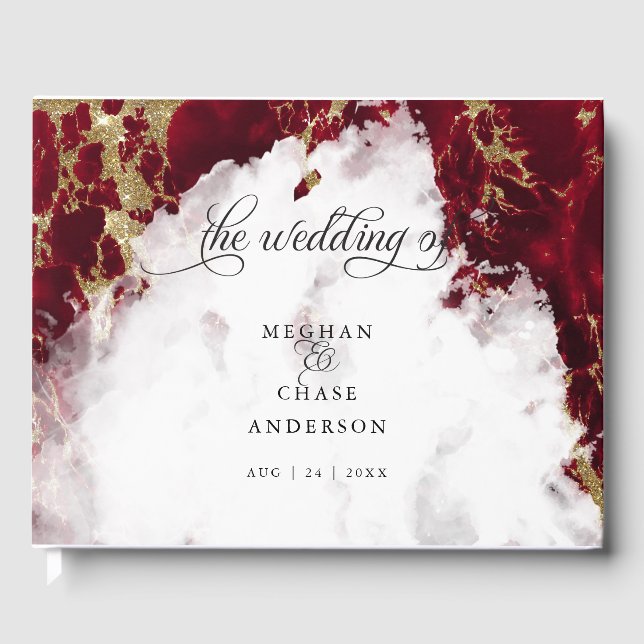 Livre D'or Aquarelle roux marbrée rubis BarefootBride™ (Recto)