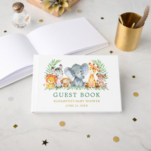 Livre D'or Aquarelle Safari Animaux Baby shower vert
