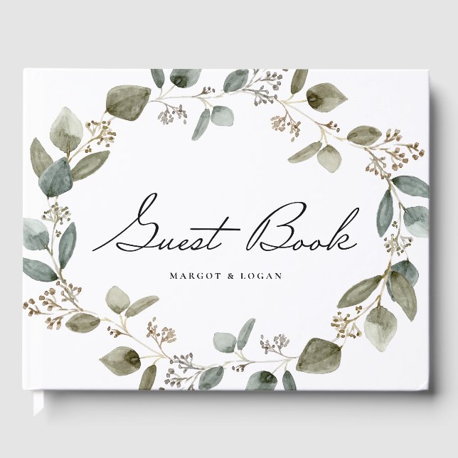 Livre D'or Aquarelle Saisie Eucalyptus Wreath Mariage Photo (Recto)