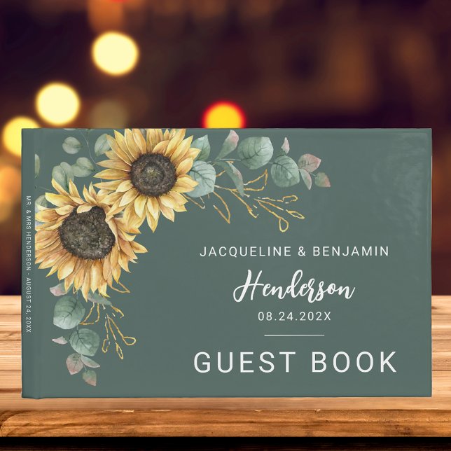 Livre D'or Aquarelle tournesol Floral Mariage Eucalyptus (Sunflower Eucalyptus Greenery Wedding Guest Book)