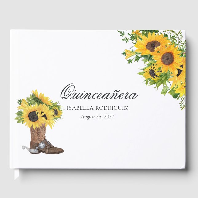 Livre D'or Aquarelle Tournesol Rustique Ouest Quinceañera (Recto)