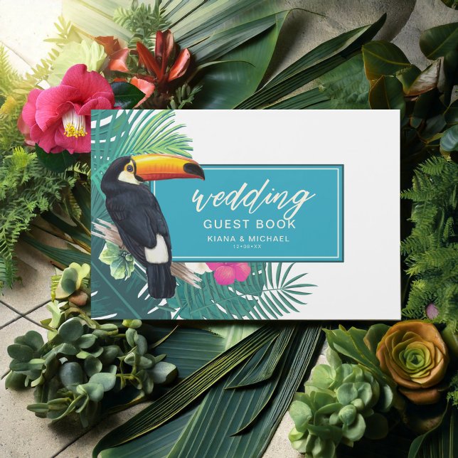 Livre D'or Aquarelle Tropical avec Mariage Toucan ID Turquois (Créateur téléchargé)