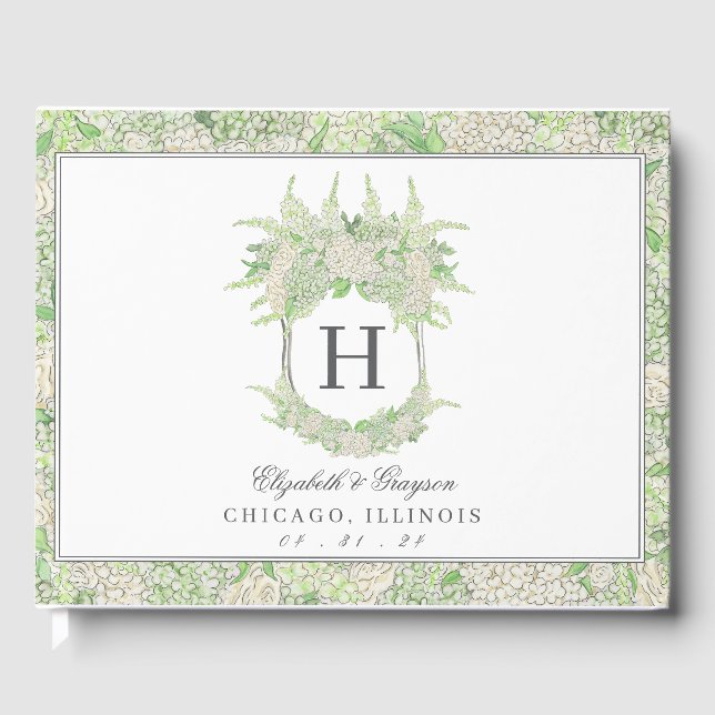 Livre D'or Aquarelle Vert et Blanc Hydrangea Crest (Recto)