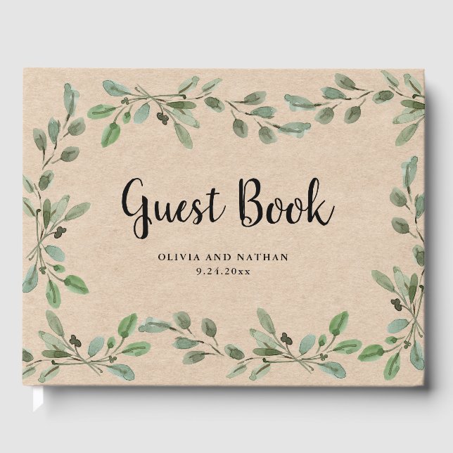 Livre D'or Aquarelle verte | Mariage Kraft Look (Recto)