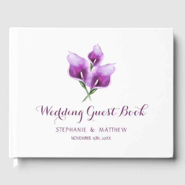 Livre D'or Aquarelle violet Calla Lily Mariage Floral (Recto)