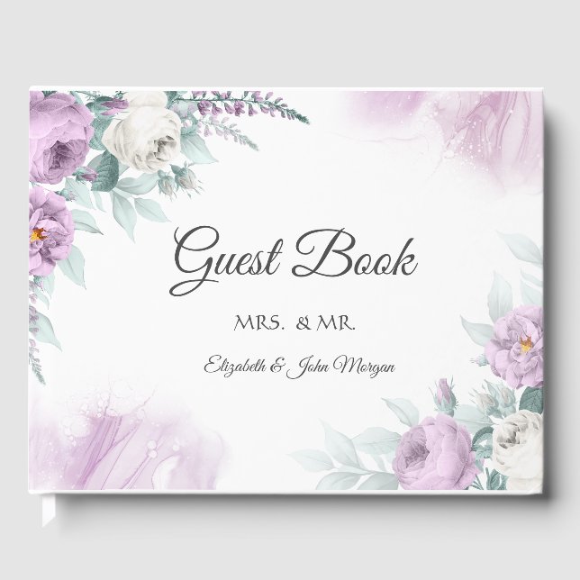 Livre D'or Aquarelle violet Roses (Recto)