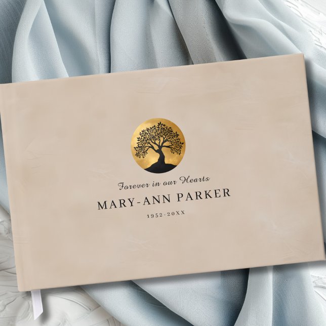 Livre D'or Arbre de Vie !  Mémorial Beige Personnalisé (Tree of Life! Memorial Beige Custom Guest Book)