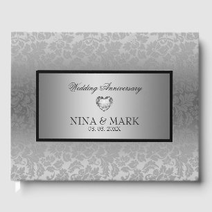 Livre D'or Argent Floral Damask-Anniversaire
