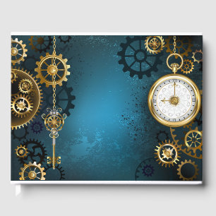 Livre D'or Arrière - plan turquoise à vapeur avec engrenages