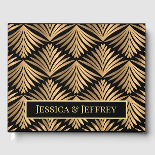Livre D'or Art déco noir et or Mariage floral Gatsby