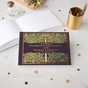 Livre D'or Aubergine Royal Médiéval Floral Épée Mariage