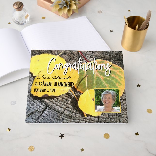 Livre D'or Automne Aspen Feuilles et photo personnalisée Évén (Recto ouvert)