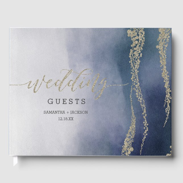 Livre D'or Awash Elegant Surf aquarelle Mariage Monogramme (Recto)