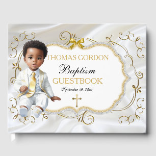 Livre D'or Baby Boy Baptism Christening White & Gold Cross