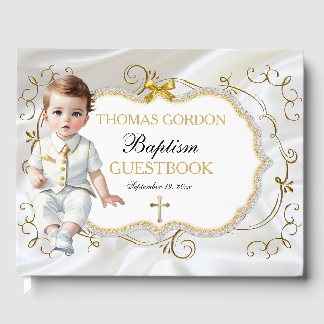 Livre D'or Baby Boy Baptism Christening White & Gold Cross (Recto)