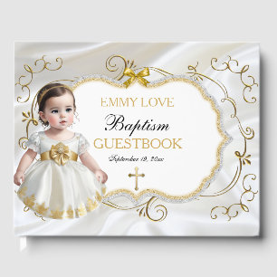 Livre D'or Baby Girl Baptism Christening White & Gold Cross