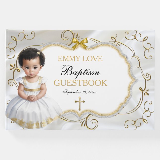 Livre D'or Baby Girl Baptism Christening White & Gold Cross (Devant)