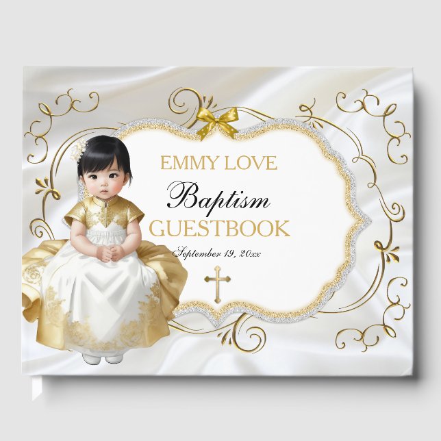 Livre D'or Baby Girl Baptism Christening White & Gold Cross (Recto)