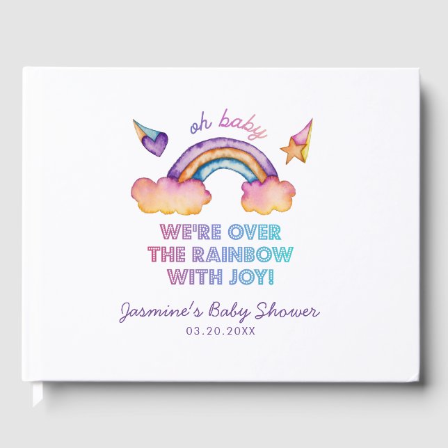 Livre D'or Baby shower arc-en-ciel couleur blanc (Recto)