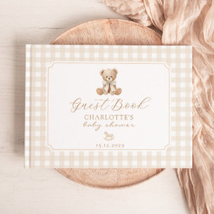 Livre D'or Baby-Shower avec Ours en Peluche et Vichy Neutre