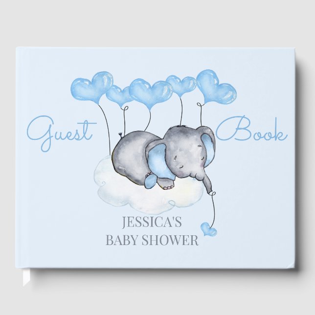 Livre D'or Baby shower bleu petit éléphant (Recto)