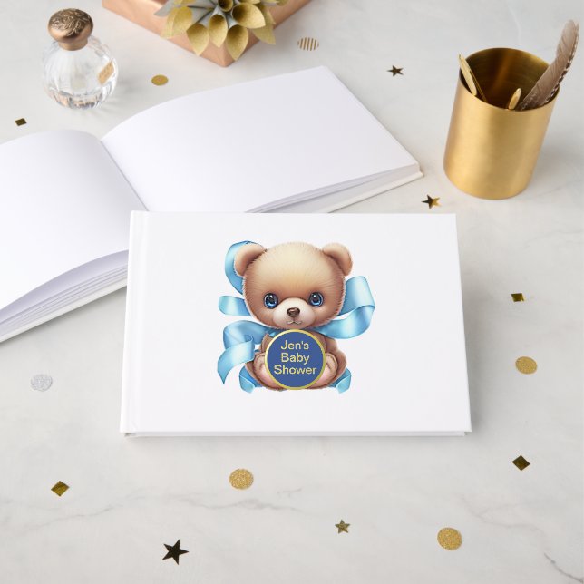 Livre D'or Baby shower Bleu Teddy Bear (Recto ouvert)