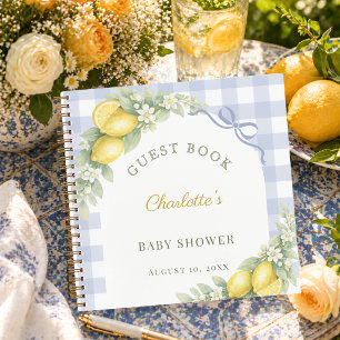 Livre d'or baby shower citrons gingham bleu garçon