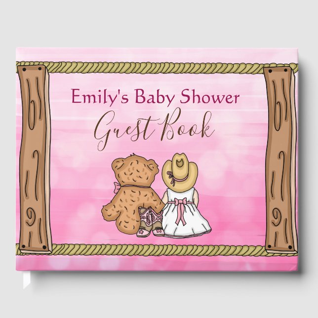 Livre D'or Baby shower Cowgirl en caricature rose (Recto)