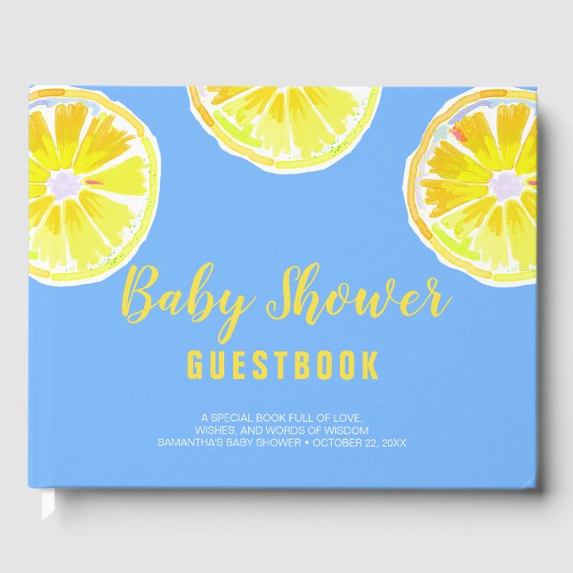 Livre D'or Baby shower d'aquarelle Citron bleu (Recto)