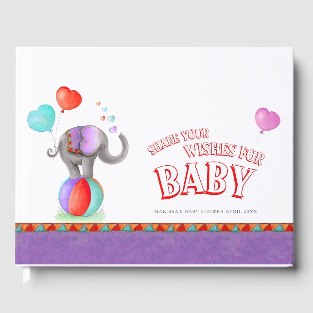 Livre D'or Baby shower d'aquarelle d'éléphant de cirque viole (Recto)