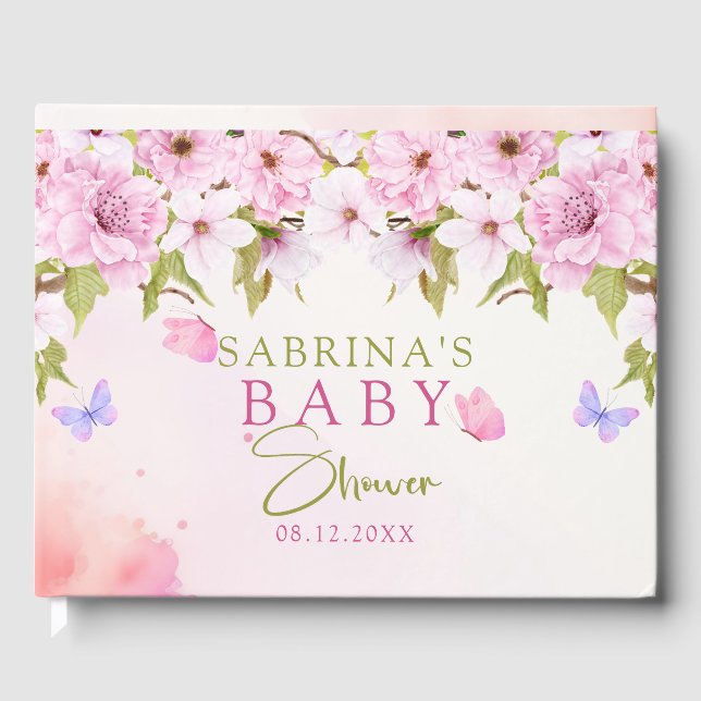 Livre D'or Baby shower de fleurs de cerisier d'aquarelle (Recto)