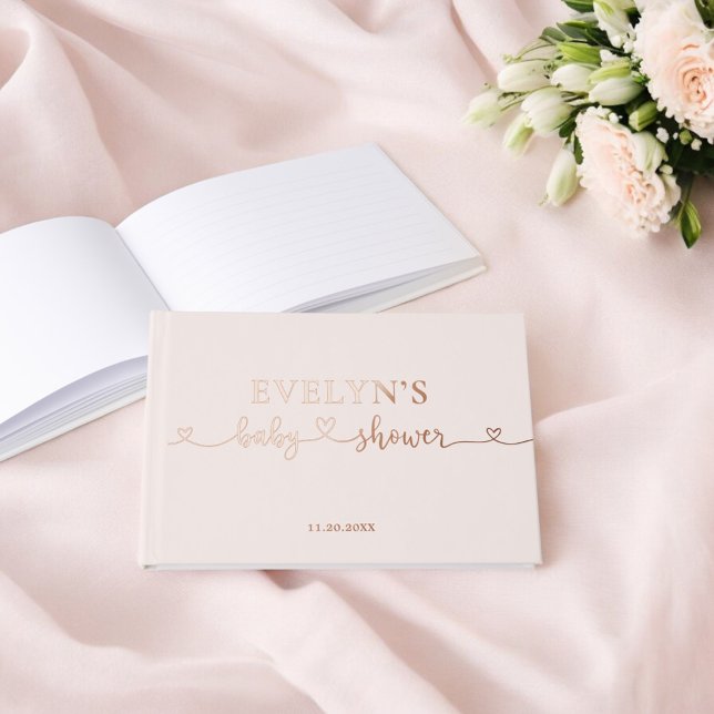Livre D'or Baby shower de script du coeur photo rose pâle (Créateur téléchargé)