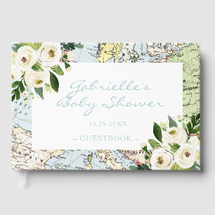 Livre D'or Baby shower de thème Voyage Carte Vintage personna