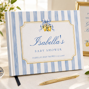 Livre D'or Baby Shower Élégant aux Citrons à Rayures Bleues