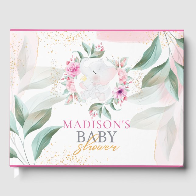 Livre D'or Baby shower Elephant Élégante fille Personnalisée (Recto)