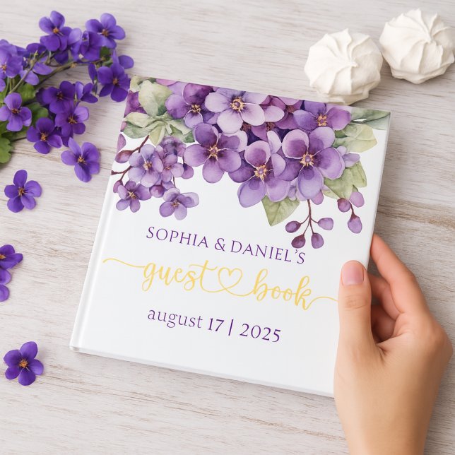 Livre D'or Baby shower été violet violet fleurs (Summer Purple Violet Flowers Baby Shower Foil Guest Book)