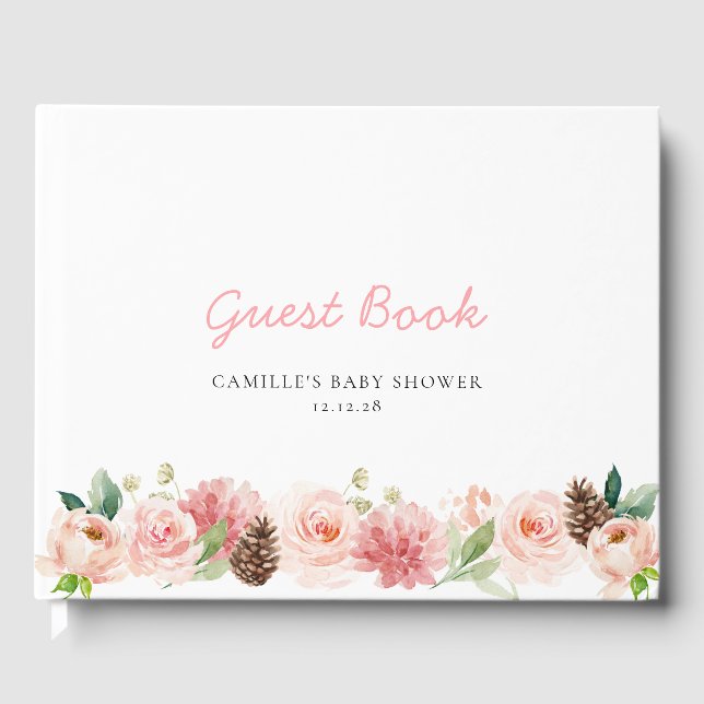 Livre D'or Baby shower Fille Florale d'hiver rose (Recto)
