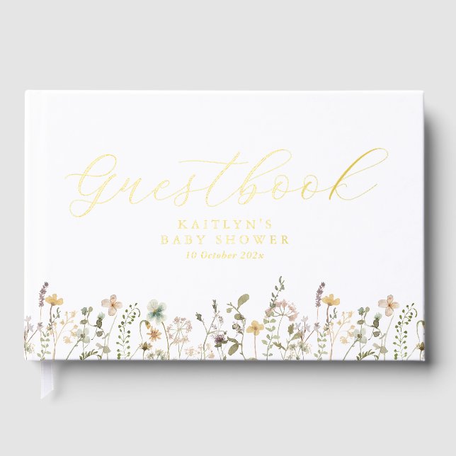 Livre D'or Baby shower Fleur sauvage aquarelle (Recto)